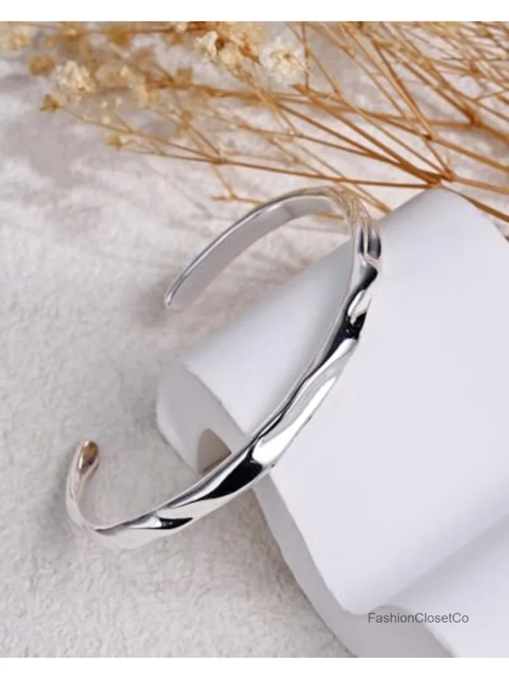 Textured Silver Cuff Bracelet - Irregular Wave Design Chunky Bangle Unisex